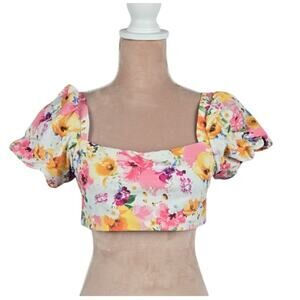 Buddy Love Jojo Puff Sleeve Bikini Top Floral Size Large